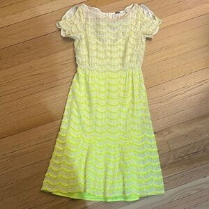 Elie Tahari Yellow and White Lace Midi Dress